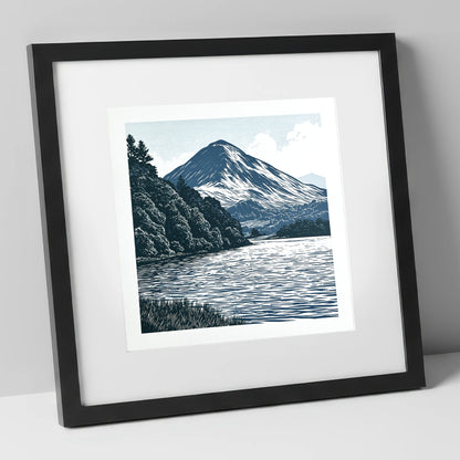 Catbells in Slate and Navy lake district fell art print in black frame