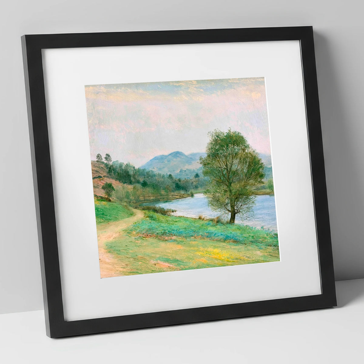 Tarn Hows in Spring Light lake district lake art print in black frame