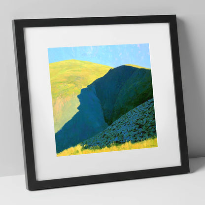 Great Sca Fell Twin Peaks lake district fell art print in black frame