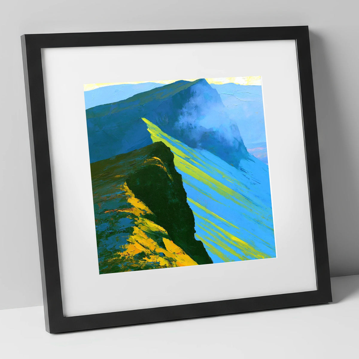 High Fell Ridge in Luminous Yellow lake district fell art print in black frame