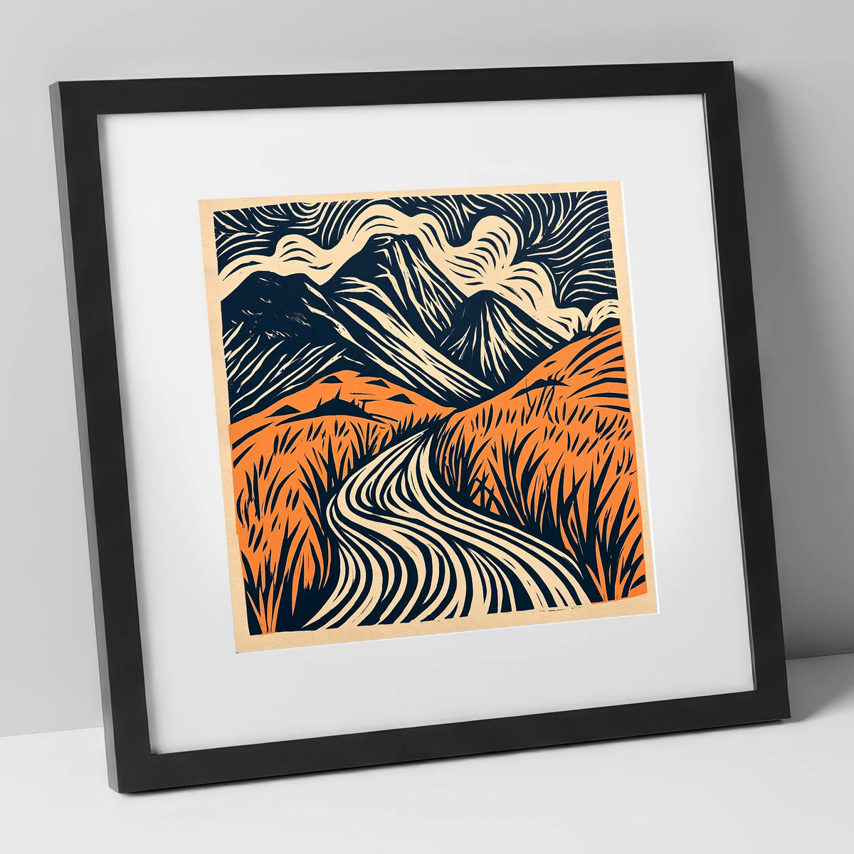 Great Gable Terracotta Winding Path lake district fell art print in black frame