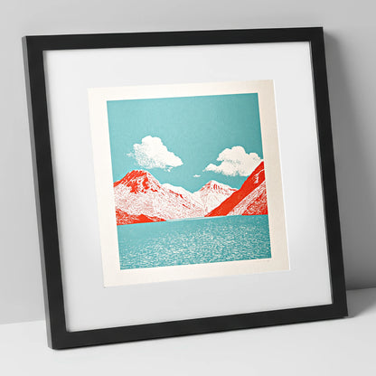 Wasdale Fells in Vivid Red lake district valley art print in black frame