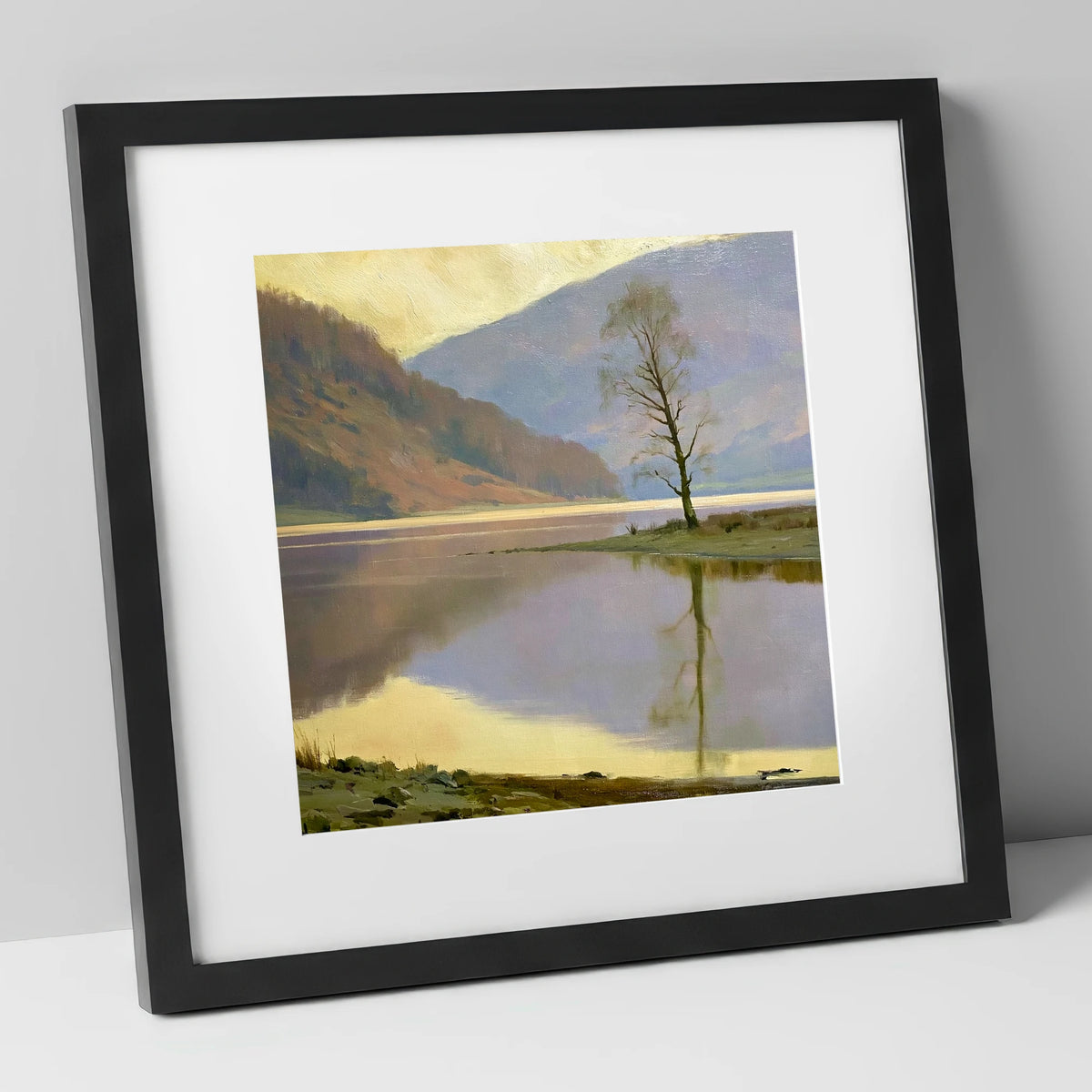 Lone Tree at Bassenthwaite Lake lake district lake art print in black frame