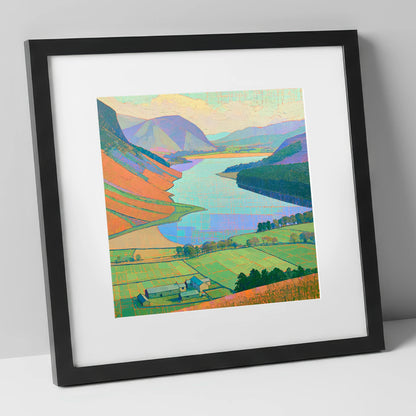Vibrant Loweswater from Above lake district lake art print in black frame