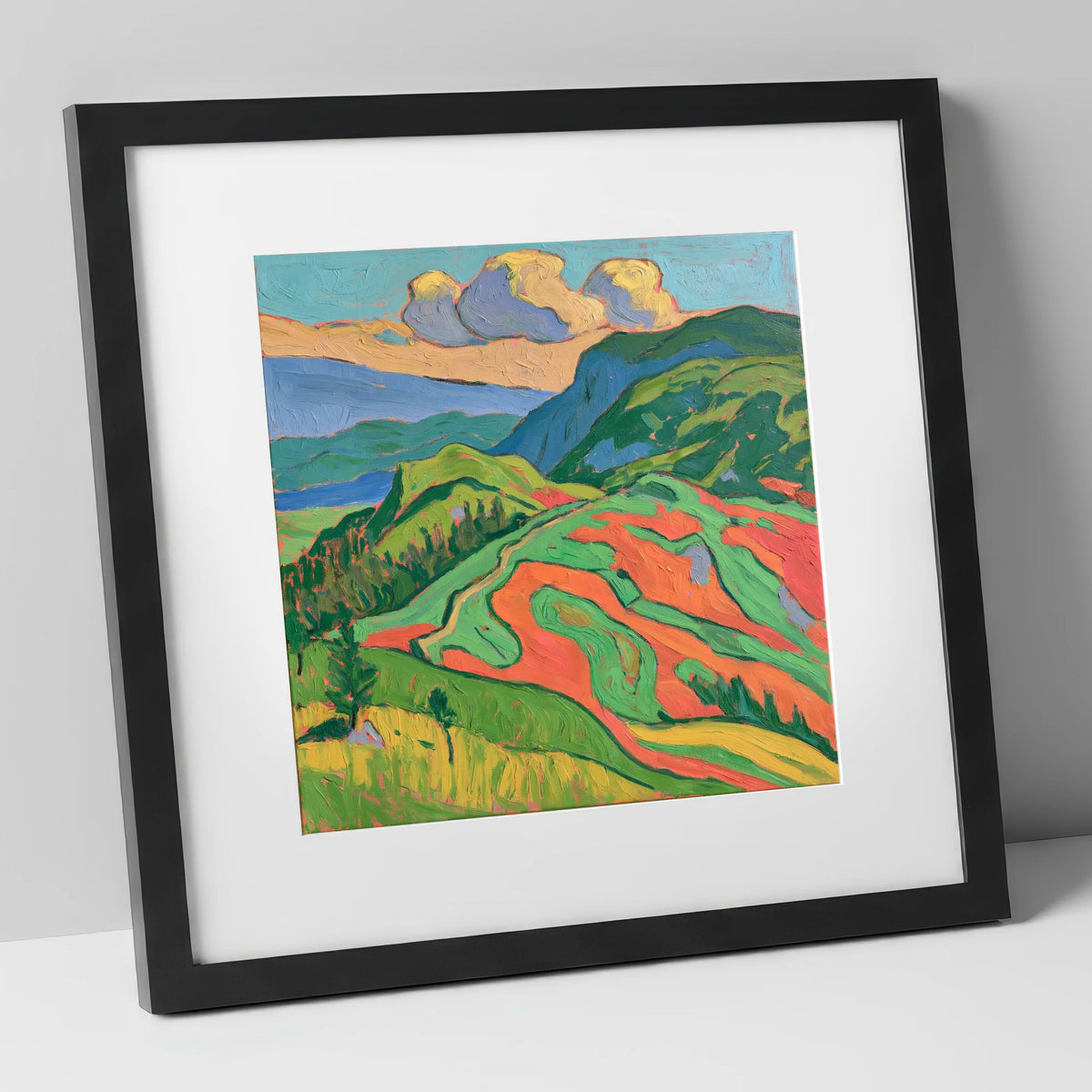 Vivid Rolling Fells Under Cloud lake district fell art print in black frame