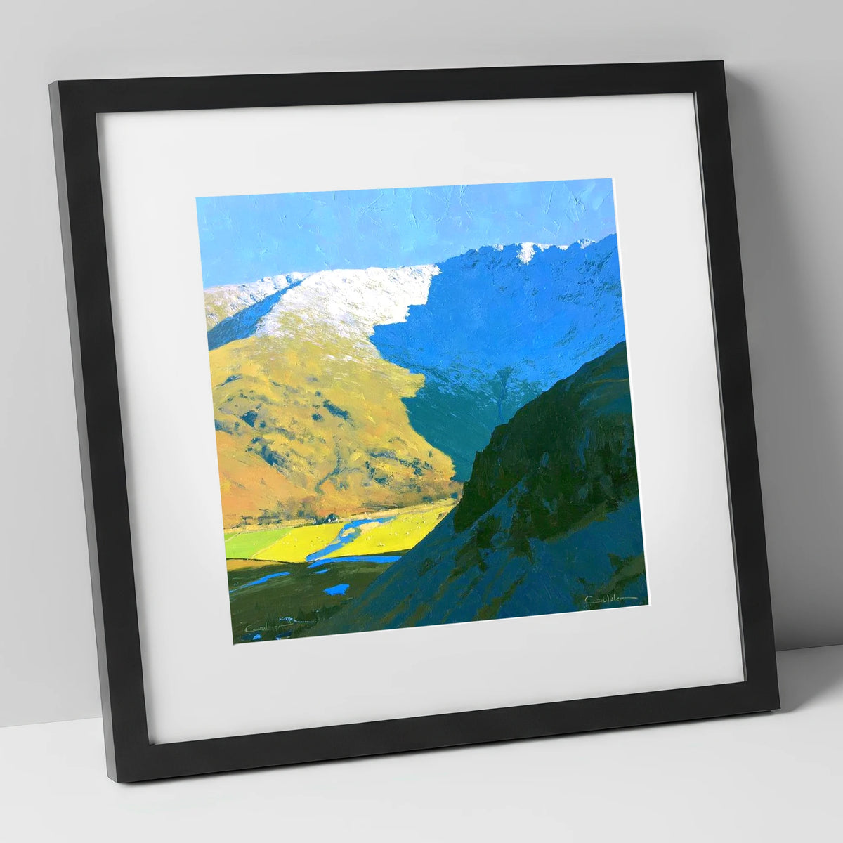 Winter Shadows on Grey Knotts lake district fell art print in black frame