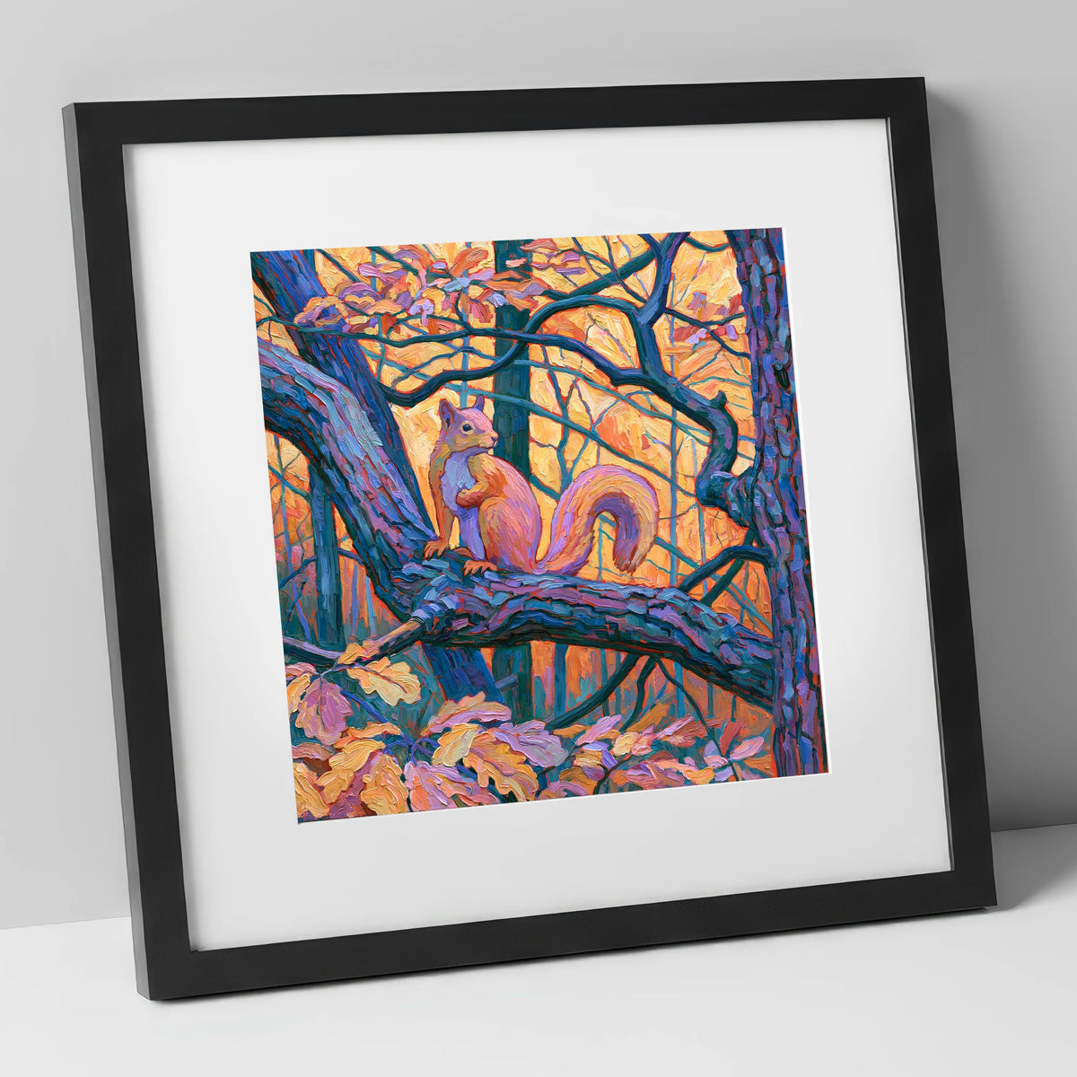 Lakeland Red Squirrel in Amber Light lake district wildlife art print in black frame