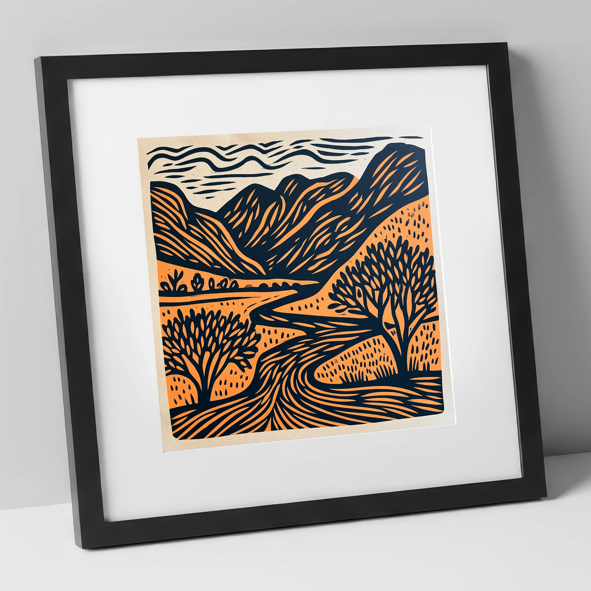Rhythmic Borrowdale River Valley lake district valley art print in black frame