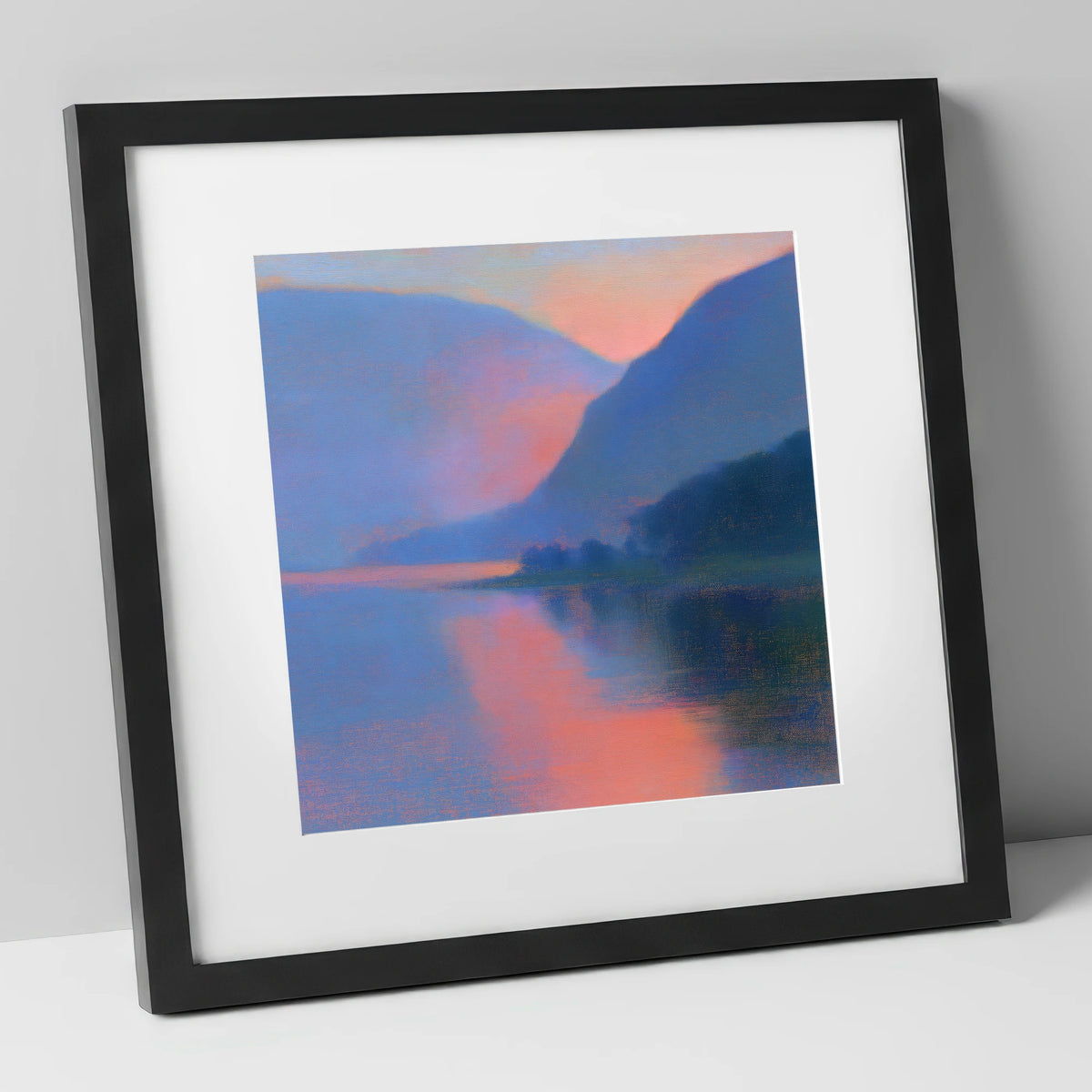 Twilight Lake and Indigo Fells lake district lake art print in black frame