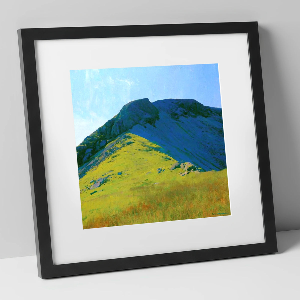 Little Hart Crag Sunlit Ridge lake district fell art print in black frame