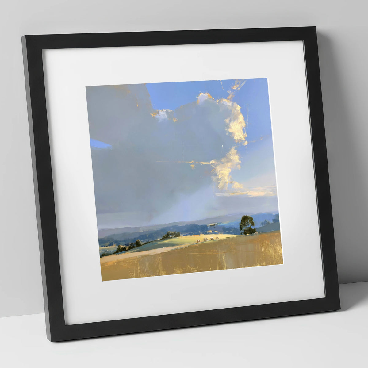 Sunlit Rolling Fells Under Cloud lake district fell art print in black frame