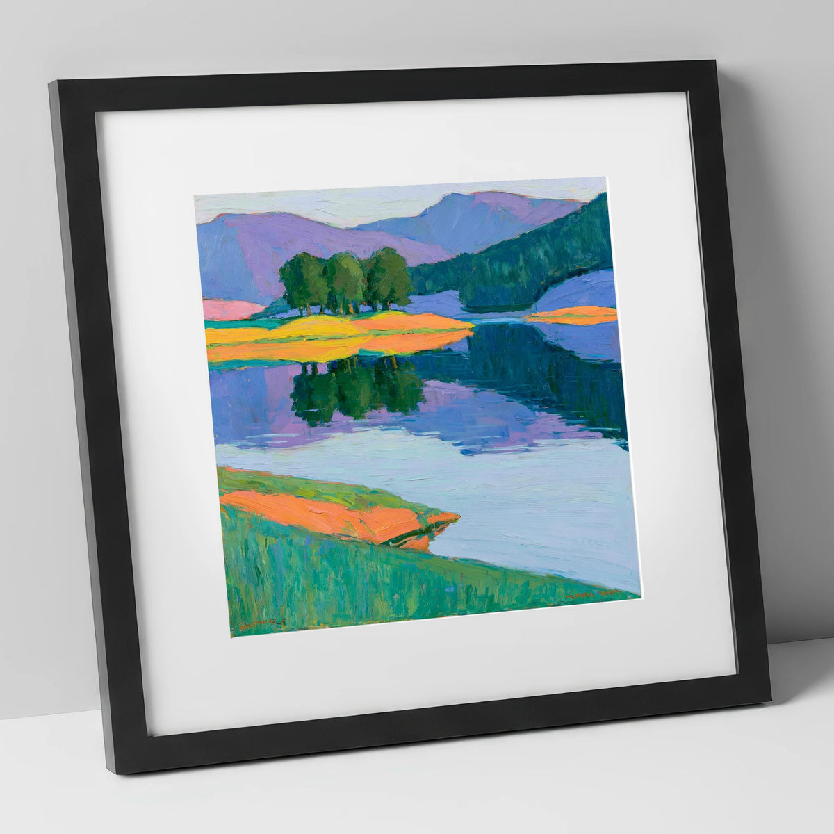 Vivid Reflections on the Lake lake district lake art print in black frame