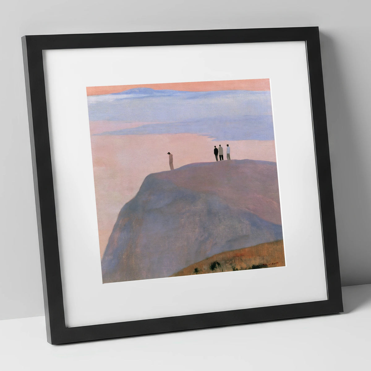 Fell Top Walkers at Dusk lake district fell art print in black frame