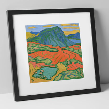 Vivid Haystacks Fell and Tarn lake district fell art print in black frame