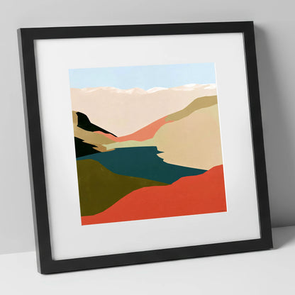 Easedale Tarn in Bold Terracotta lake district lake art print in black frame