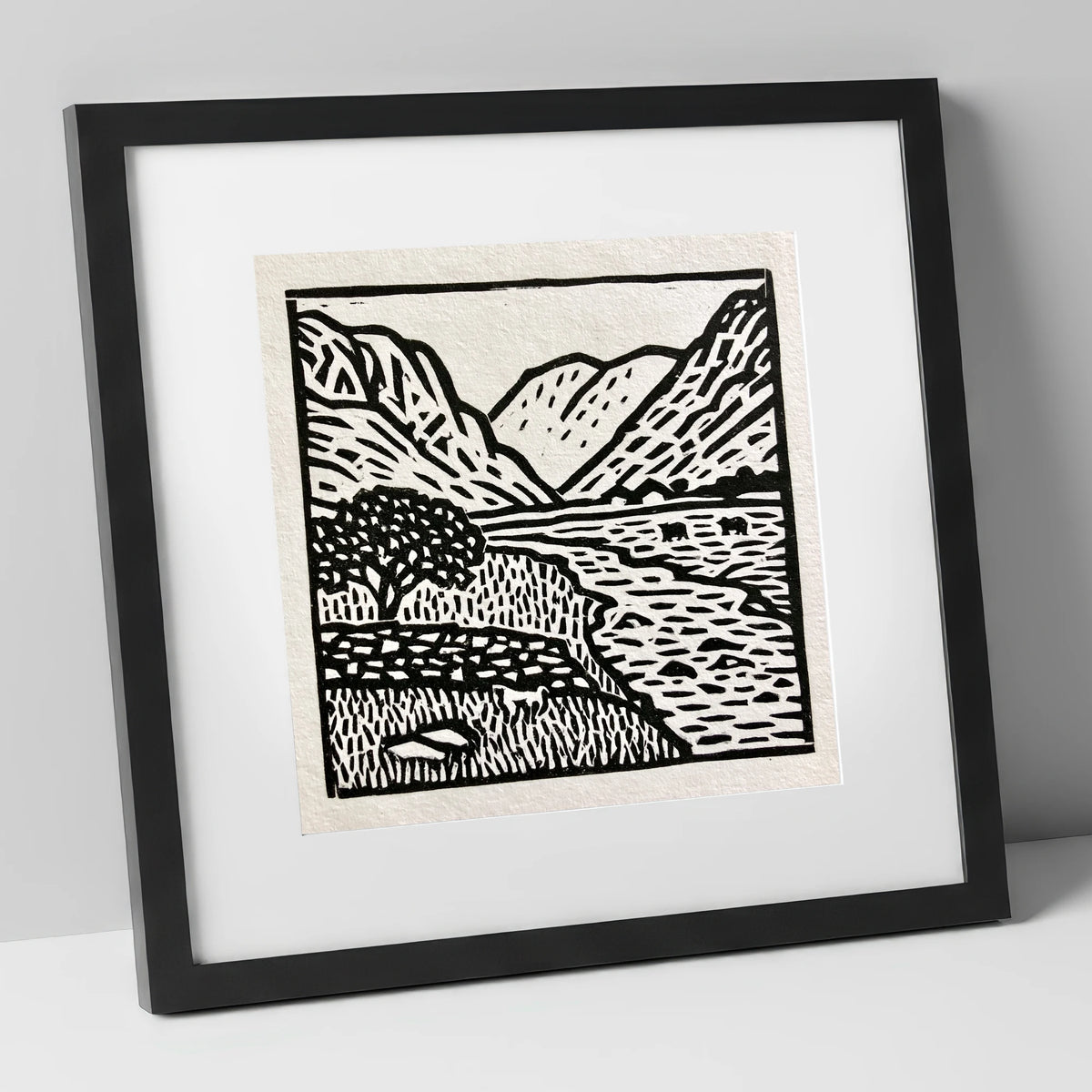 Monochrome Eskdale Valley Landscape lake district valley art print in black frame