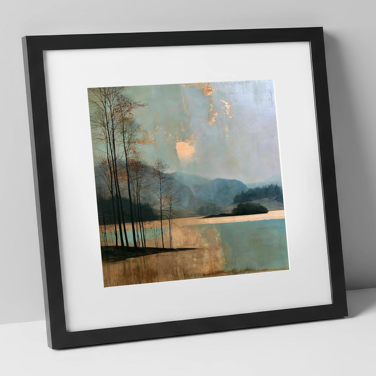 Grasmere Island in Golden Light lake district lake art print in black frame