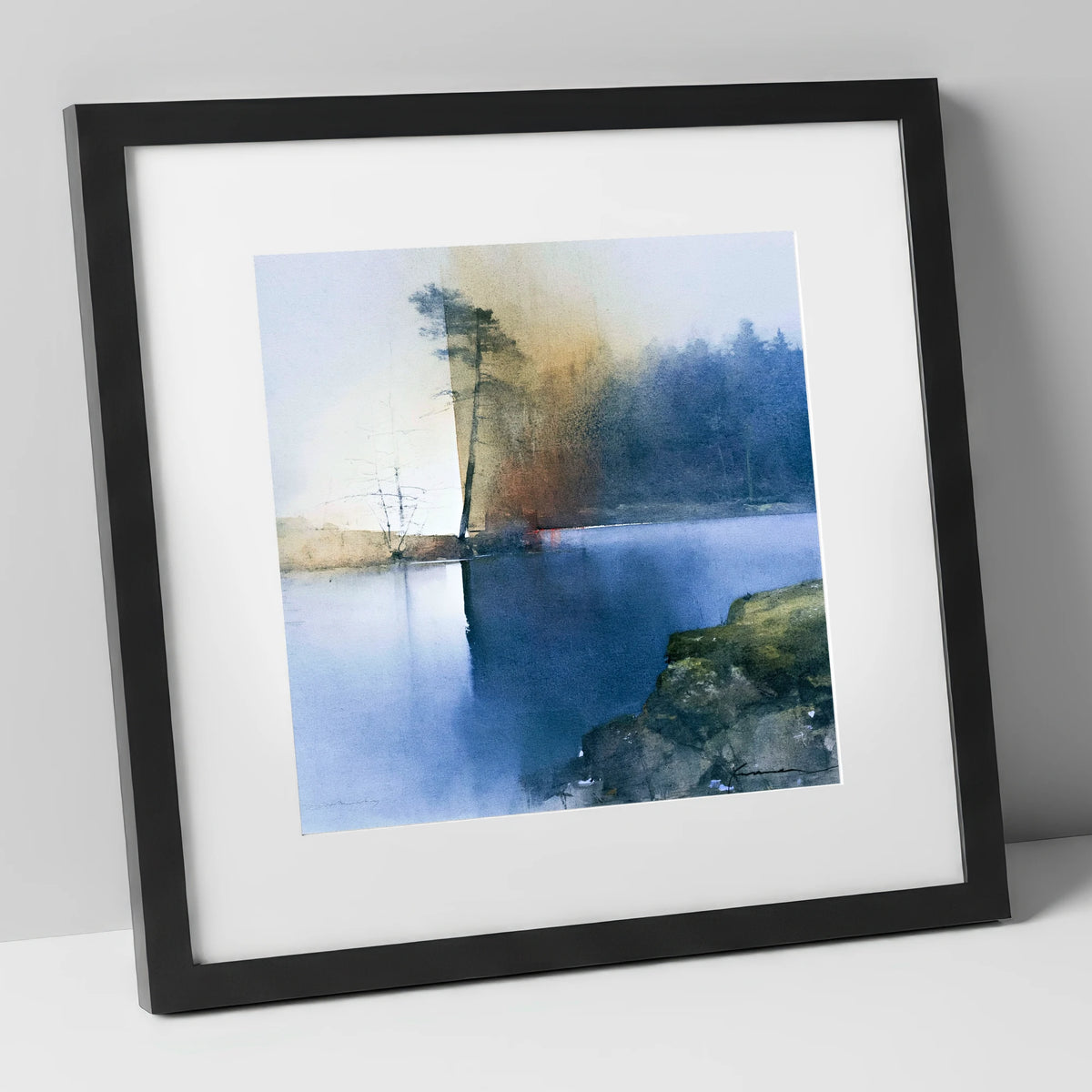 Indigo Tarn Hows Leaning Pine lake district lake art print in black frame