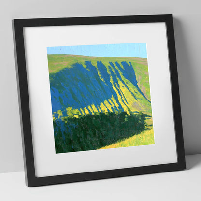Sunlit Gullies of Wether Hill lake district fell art print in black frame