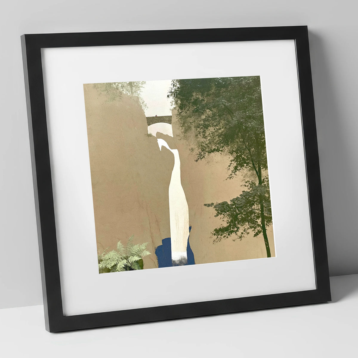 Aira Force Gorge and Bridge lake district waterfall art print in black frame