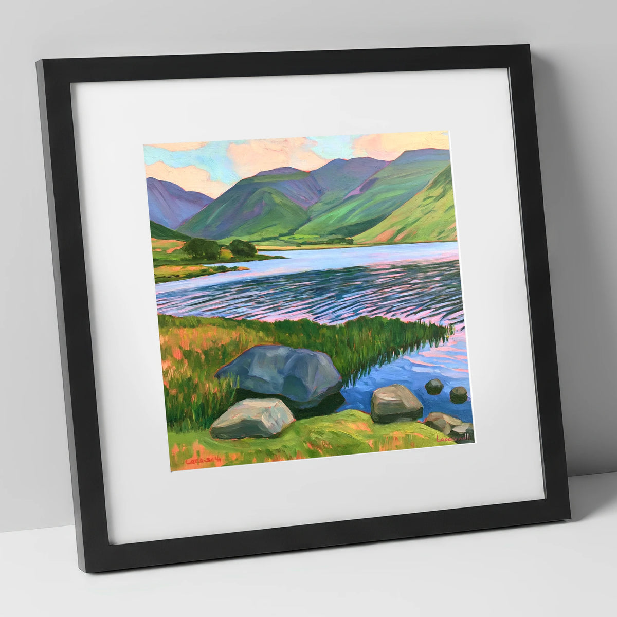 Sunset Ripples on the Lake lake district lake art print in black frame