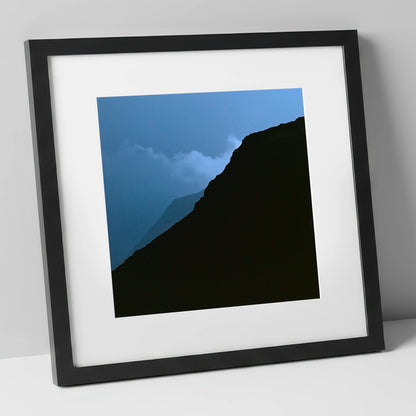 Misty Mountain Ridge Silhouette lake district fell art print in black frame