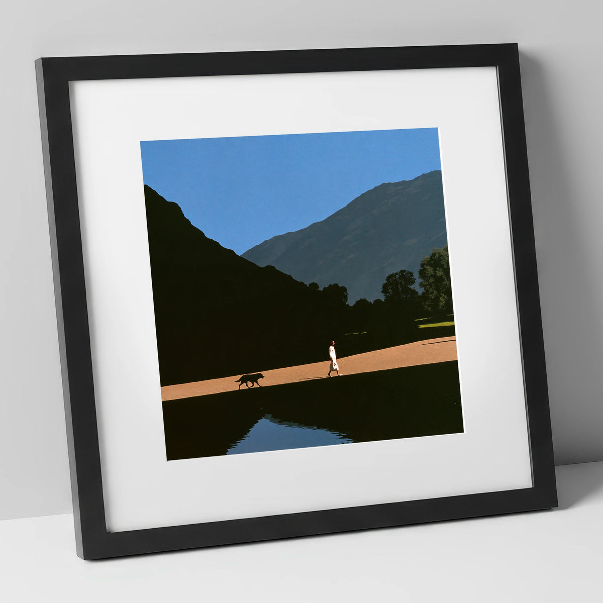 Patterdale Dog Walk Silhouette gifts for dog walkers art print in black frame