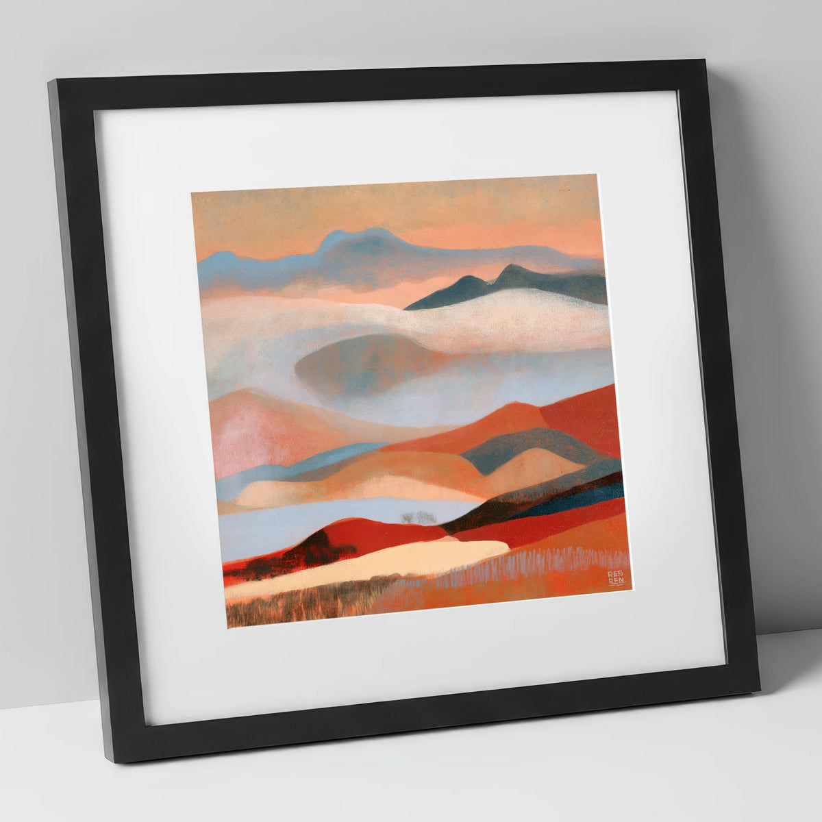 Rolling Terracotta Fells Under Cloud lake district fell art print in black frame