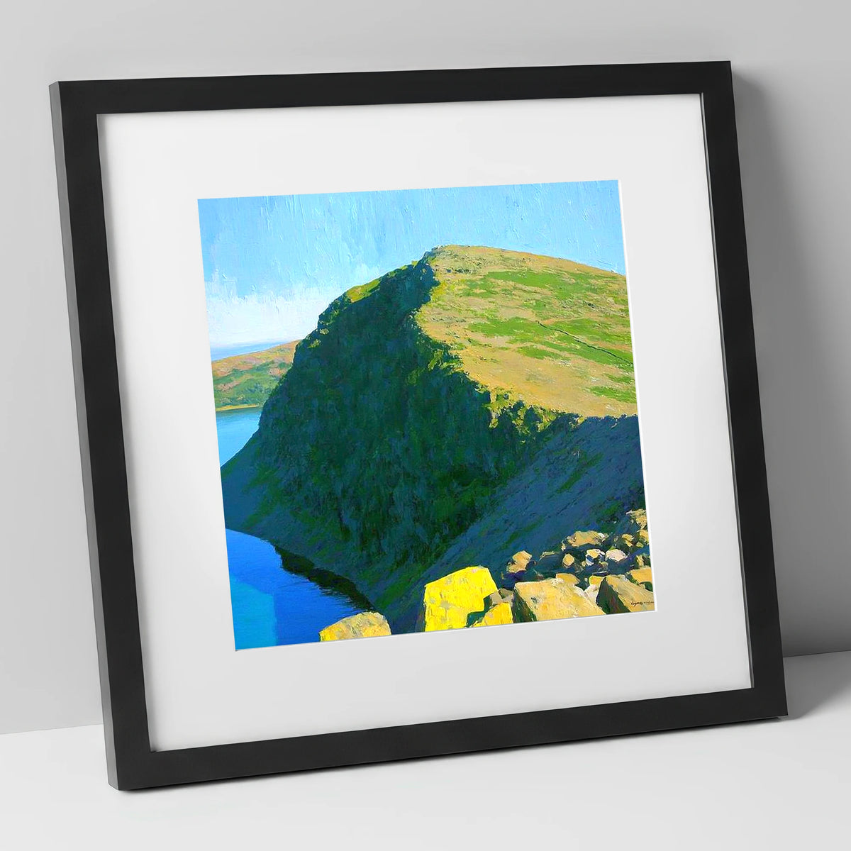 Old Man of Coniston Sunlit Ridge lake district fell art print in black frame