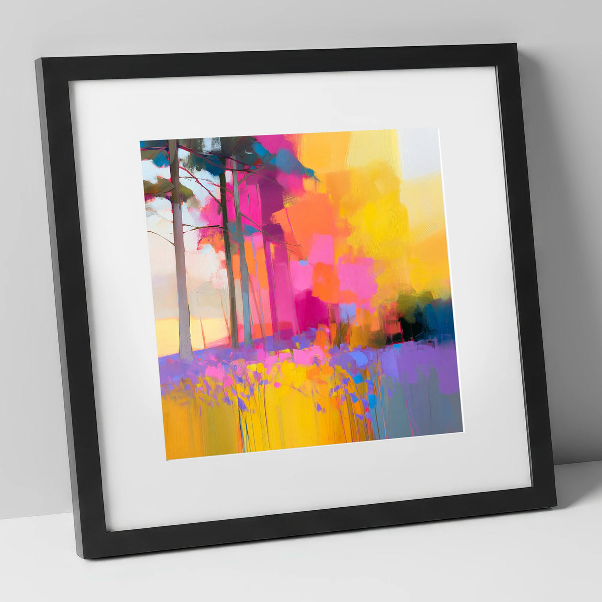 Vivid Bluebell Woods lake district wildflower art print in black frame