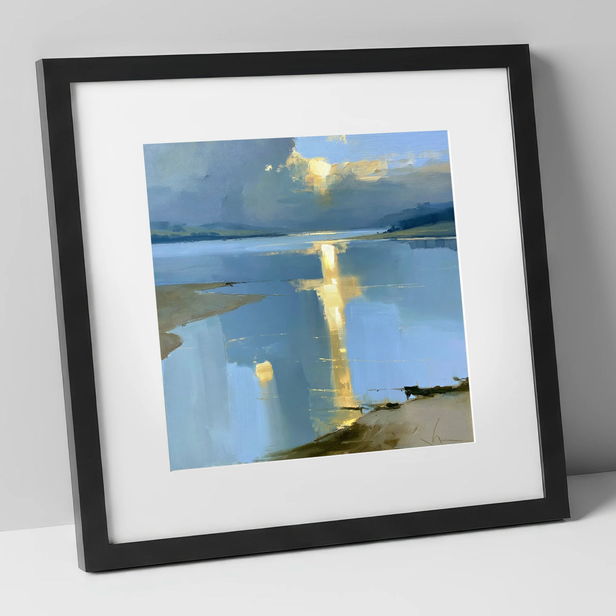 Sunset Breaking Over the Lake lake district lake art print in black frame