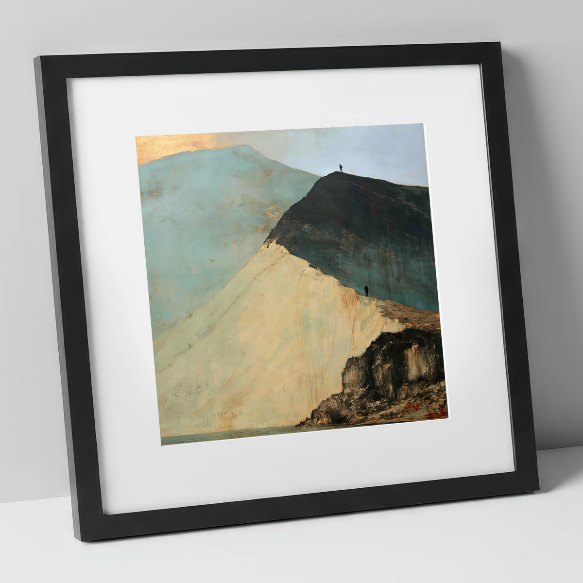 Striding Edge in Slate and Gold lake district walking art print in black frame