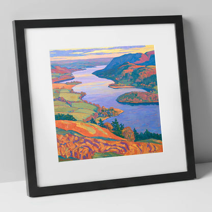 Bold Ullswater and Pooley Bridge lake district village art print in black frame