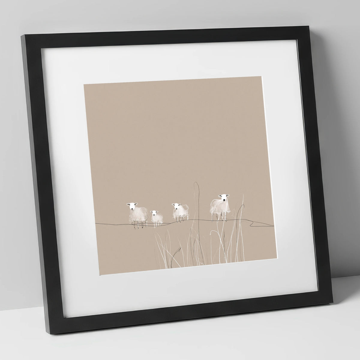 Delicate Herdwick Sheep on Fellside lake district wildlife art print in black frame