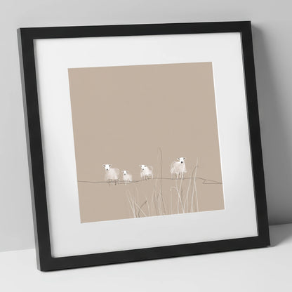 Delicate Herdwick Sheep on Fellside lake district wildlife art print in black frame