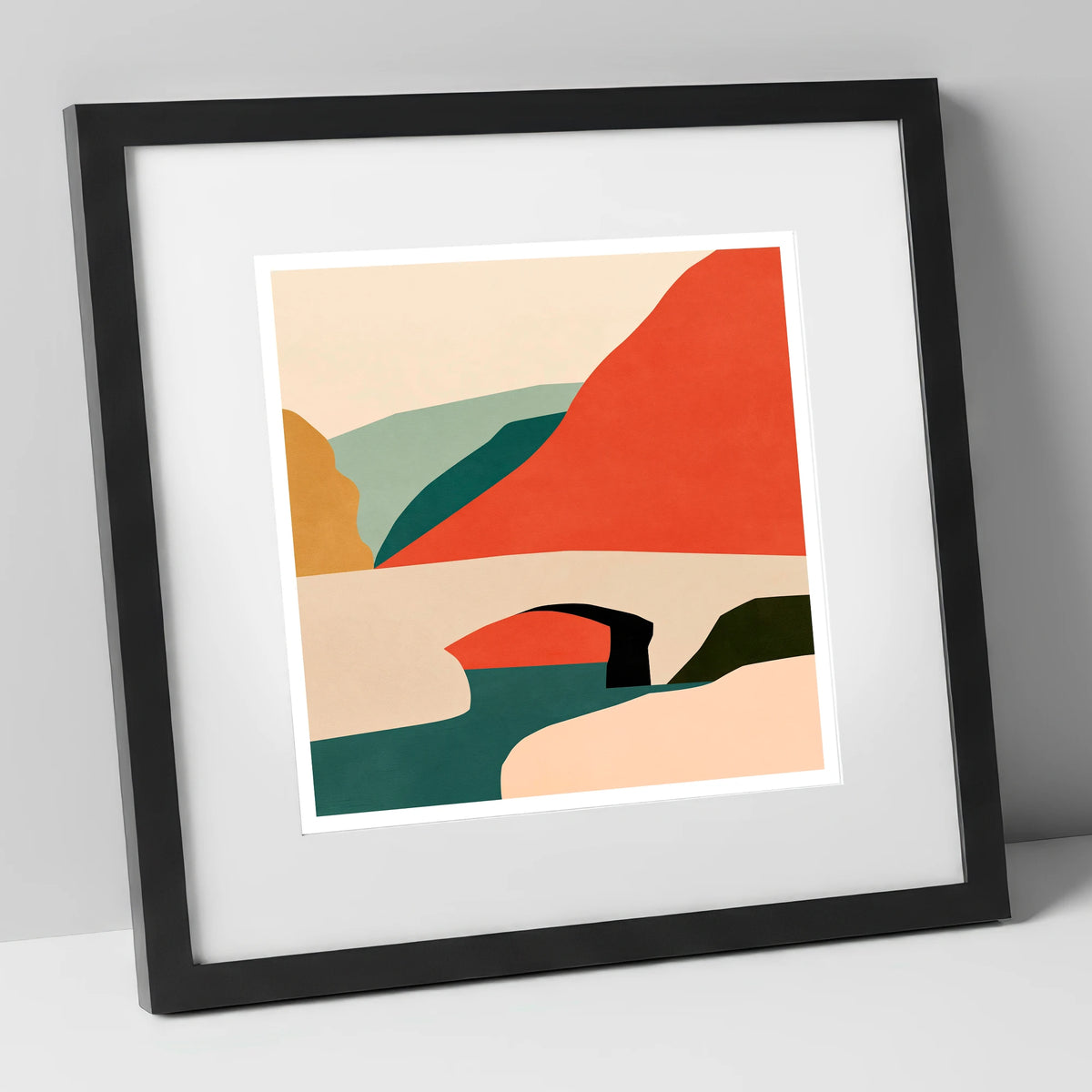 Stone Bridge and Terracotta Fells lake district waterfall art print in black frame