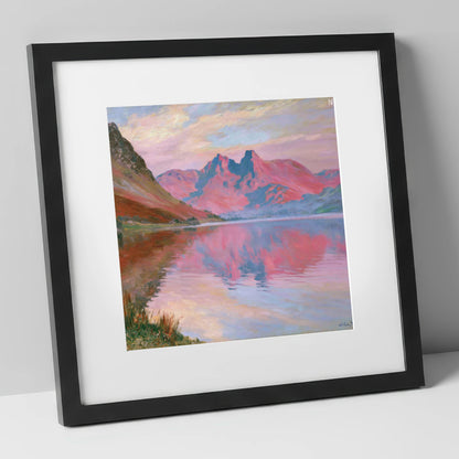 Radiant Sunset at Loweswater lake district lake art print in black frame