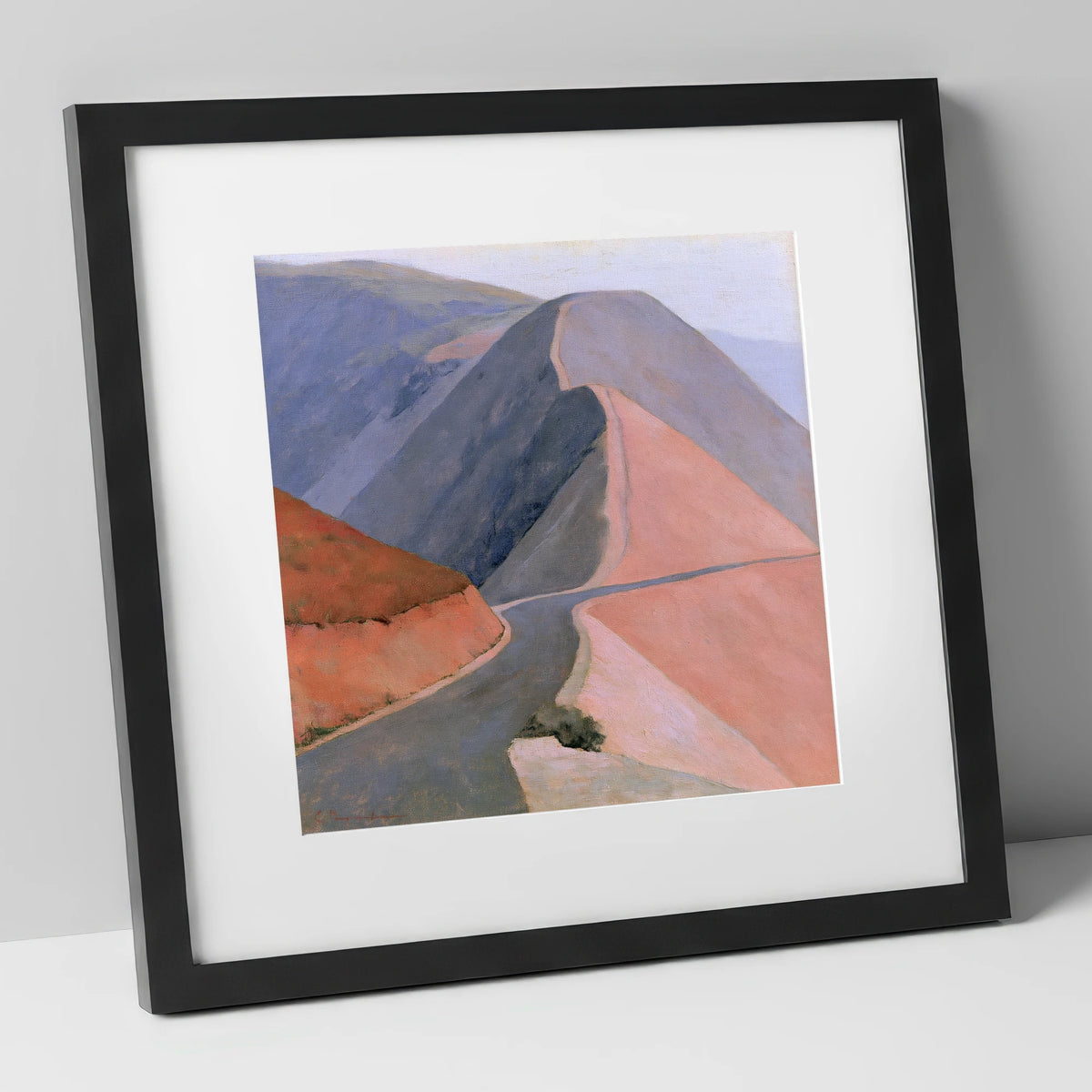 Winding Mountain Pass in Pastel lake district valley art print in black frame
