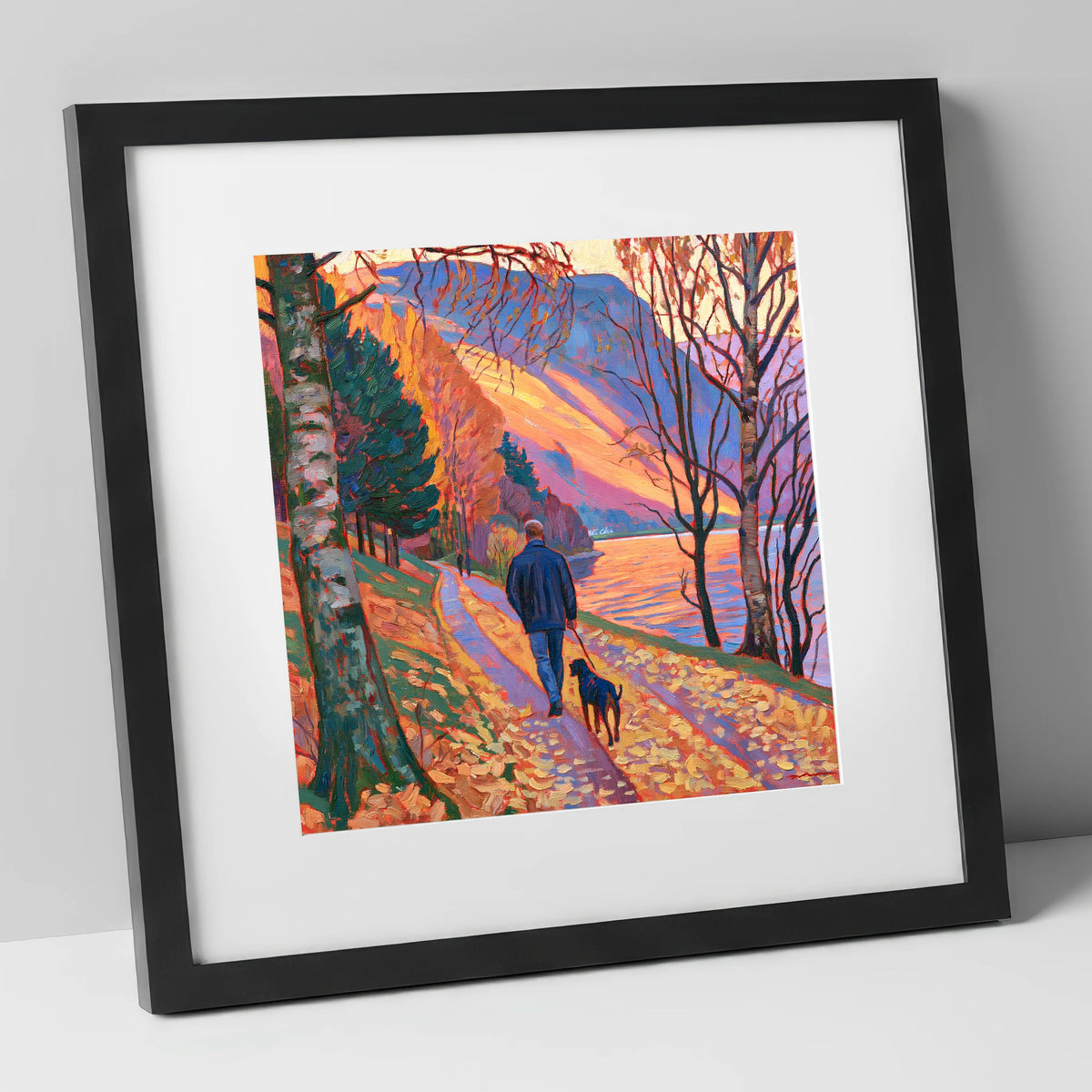 Autumn Dog Walk at Glenridding gifts for dog walkers art print in black frame