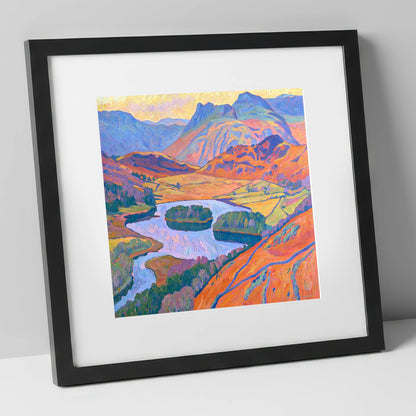 Radiant Fells Above Elter Water lake district lake art print in black frame