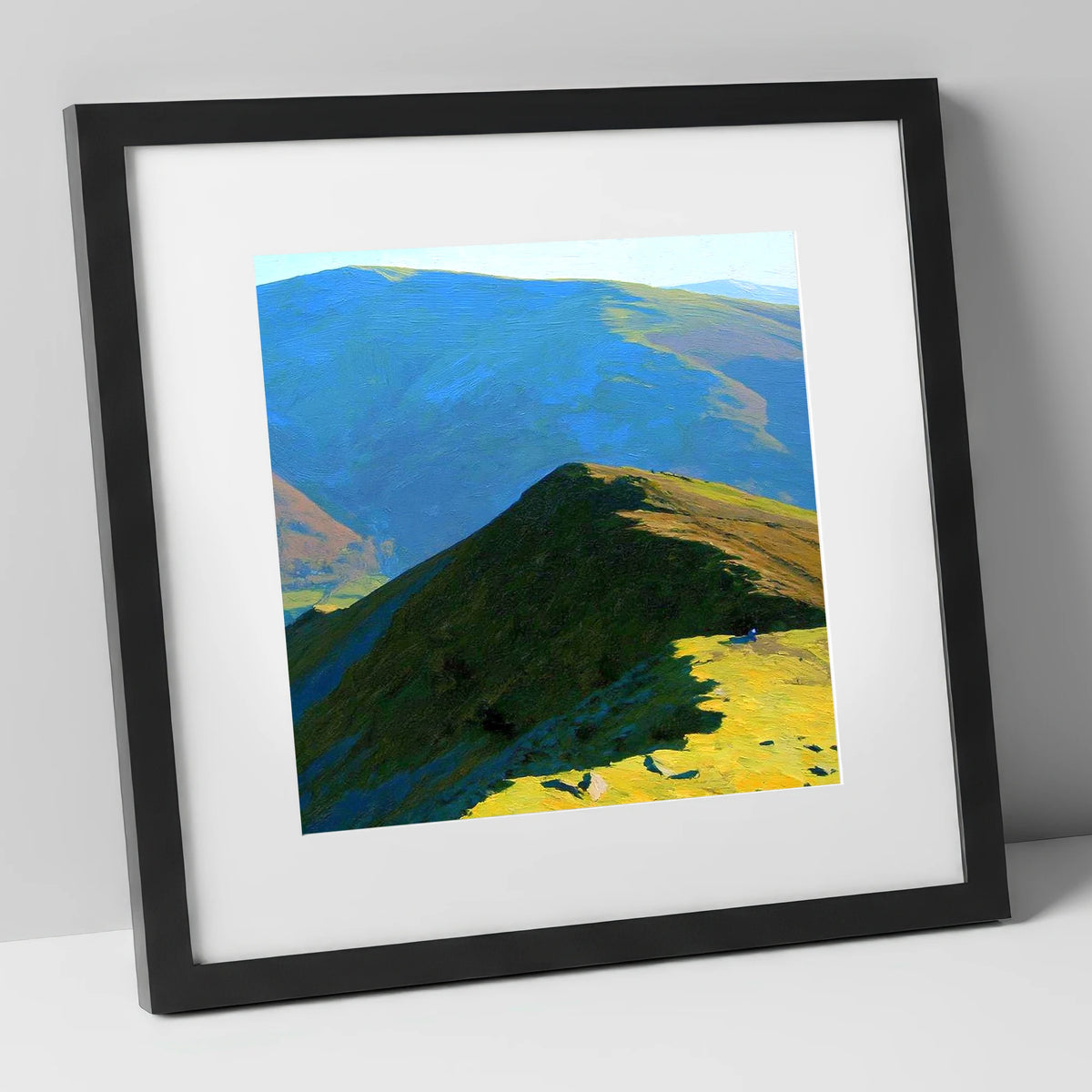 Hartsop Above How Sunlit Ridge lake district fell art print in black frame