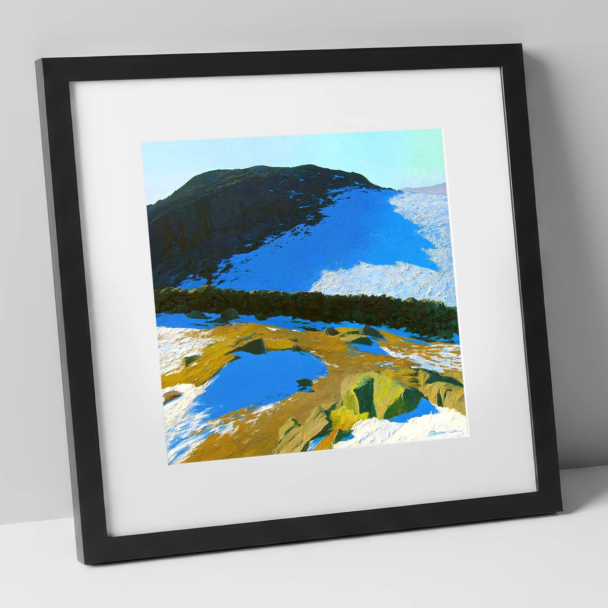Winter Light On Great Crag lake district fell art print in black frame