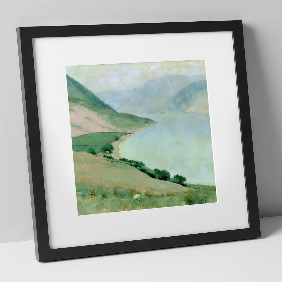 Pastel Haze over Ennerdale Water lake district valley art print in black frame