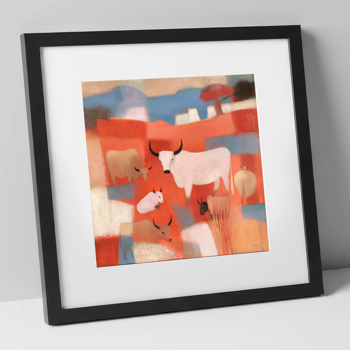 Highland Cattle in Terracotta Fells lake district wildlife art print in black frame
