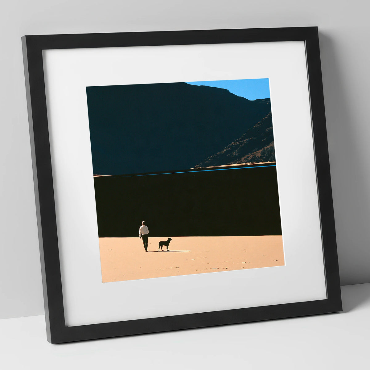 Dog Walker on Ennerdale Shore gifts for dog walkers art print in black frame