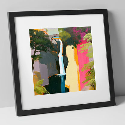 Contemporary Aira Force Waterfall lake district waterfall art print in black frame