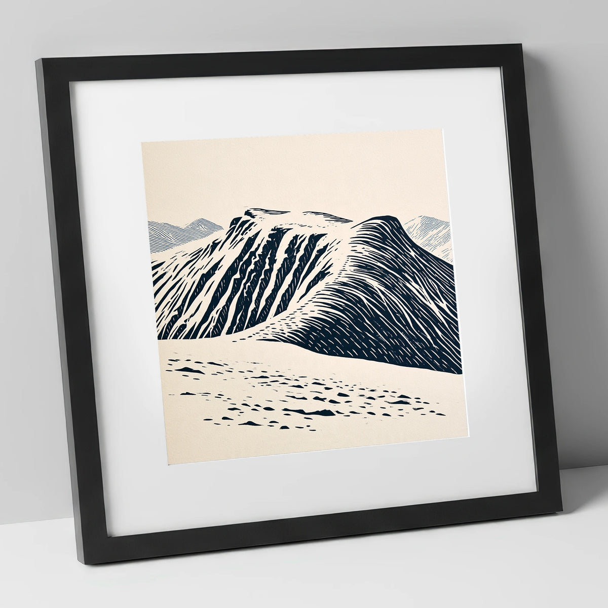 Helvellyn Ridge in Deep Navy lake district fell art print in black frame