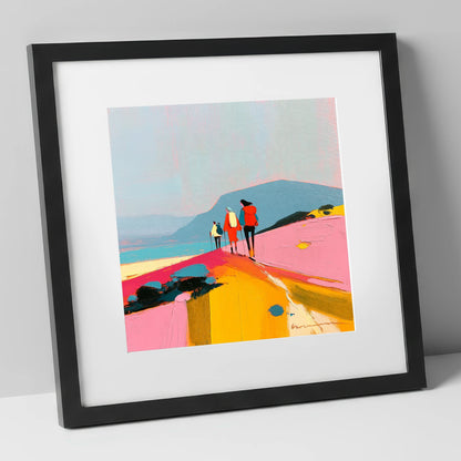 Bright Fell Ridge Walkers lake district fell art print in black frame