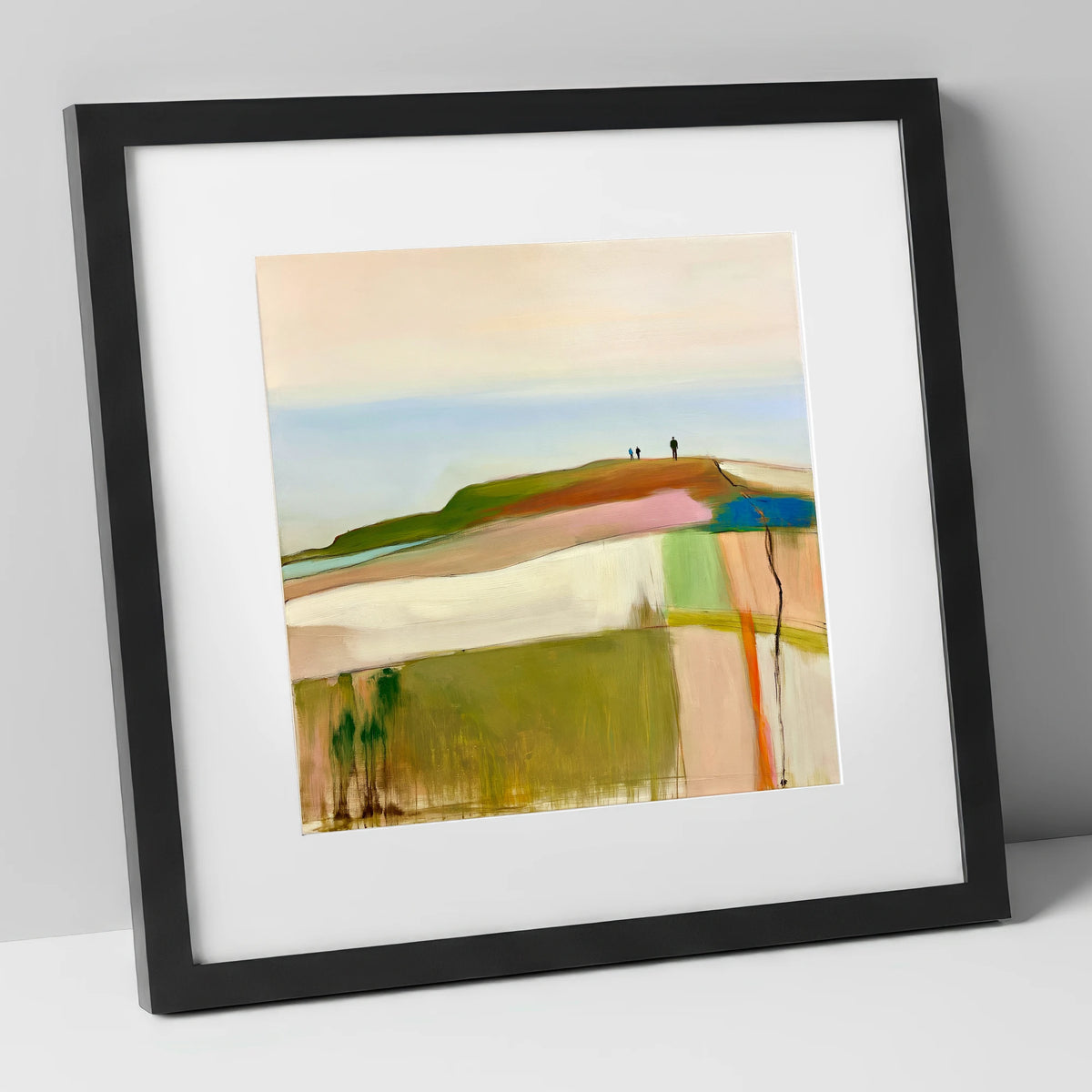 Abstract Fell Ridge with Hikers lake district fell art print in black frame