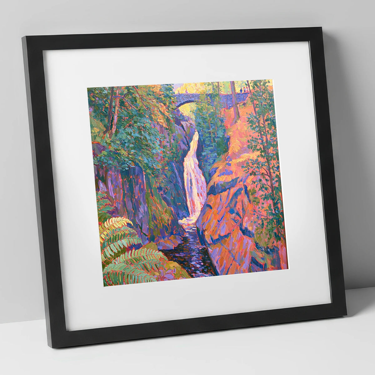 Vibrant Aira Force Waterfall lake district waterfall art print in black frame